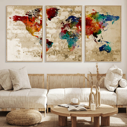 Push Pin World Map Canvas Print – Framed Wall Art for Couples to Track Their Travels – Anniversary Gift or Home Adventure Decor
