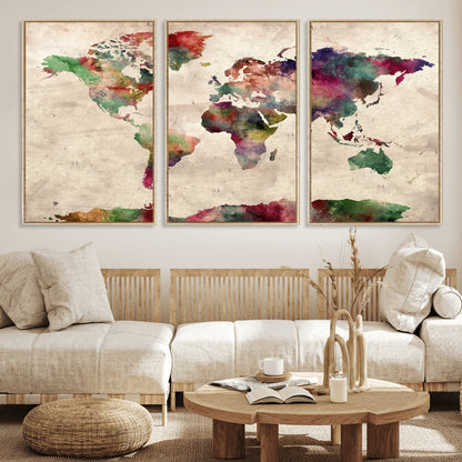 Push Pin World Map Canvas Print – Framed Wall Art for Couples to Track Their Travels – Anniversary Gift or Home Adventure Decor