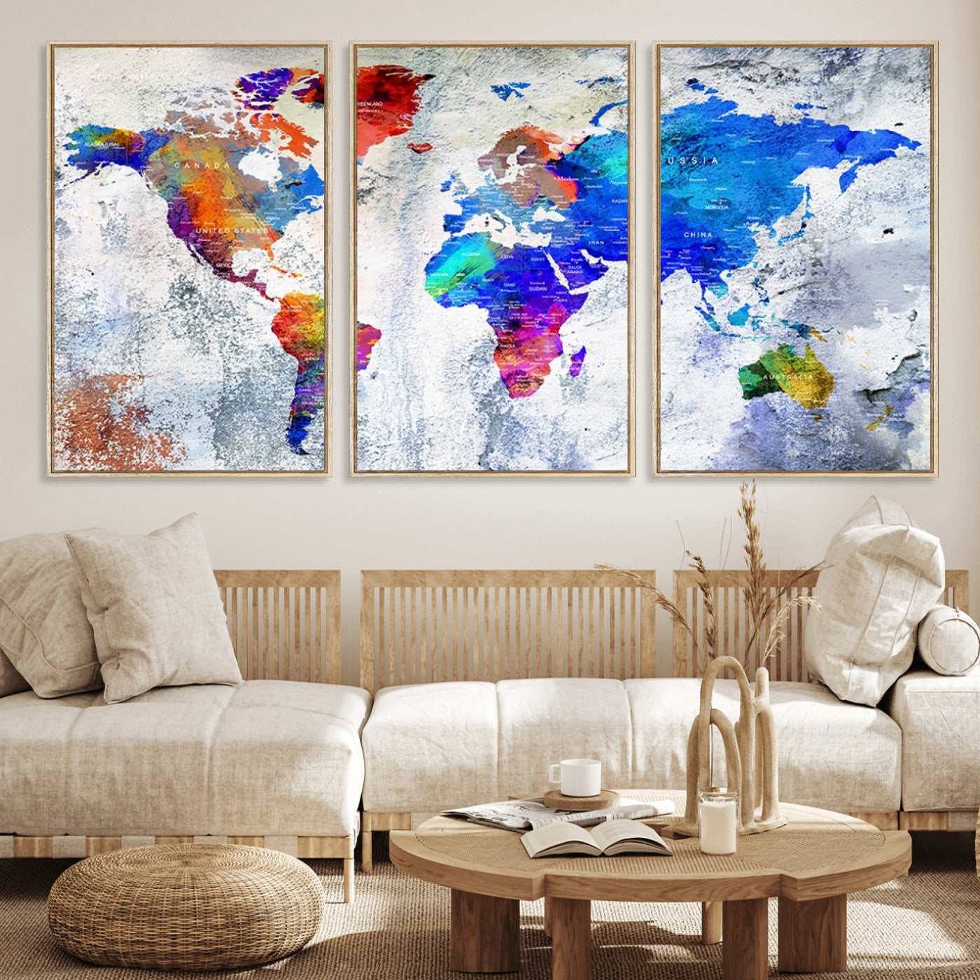 Push Pin World Map Canvas Print – Framed Wall Art for Couples to Track Their Travels – Anniversary Gift or Home Adventure Decor