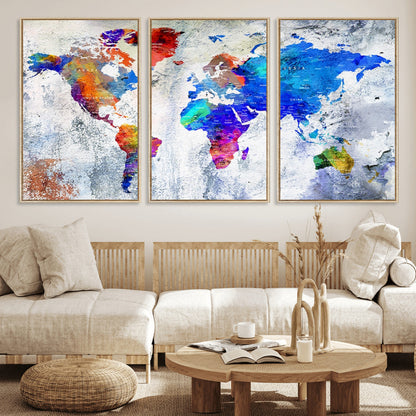 Push Pin World Map Canvas Print – Framed Wall Art for Couples to Track Their Travels – Anniversary Gift or Home Adventure Decor