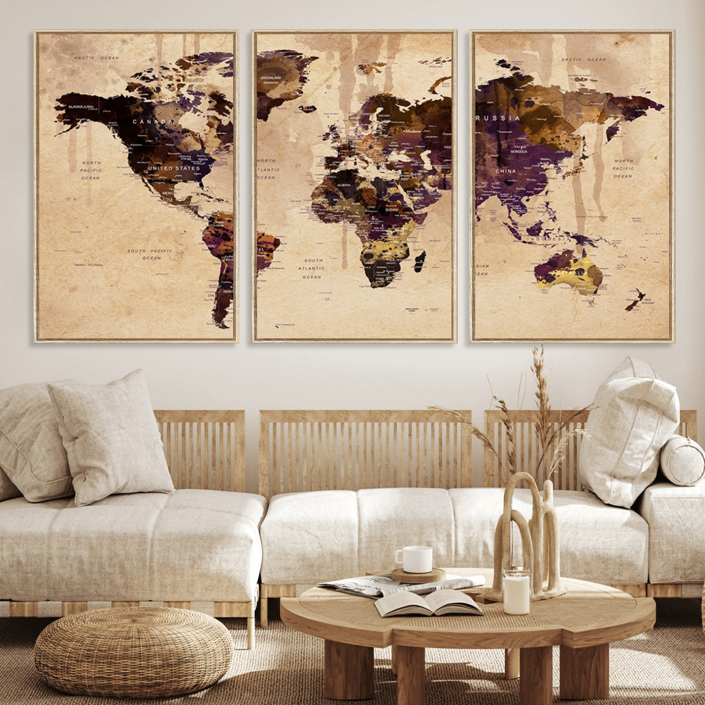 Push Pin World Map Canvas Print – Framed Wall Art for Couples to Track Their Travels – Anniversary Gift or Home Adventure Decor