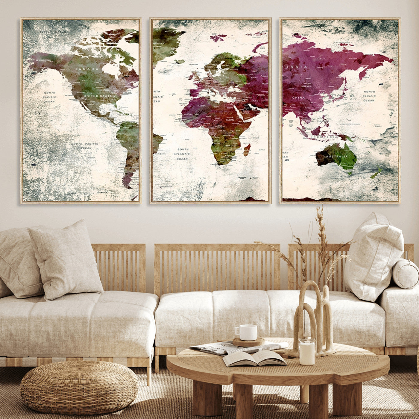 Push Pin World Map Canvas Print – Framed Wall Art for Couples to Track Their Travels – Anniversary Gift or Home Adventure Decor