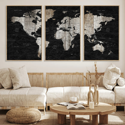 89998-MGV-CV-36X24-Push Pin World Map Canvas Print – Framed Wall Art for Couples to Track Their Travels – Anniversary Gift or Home Adventure Decor