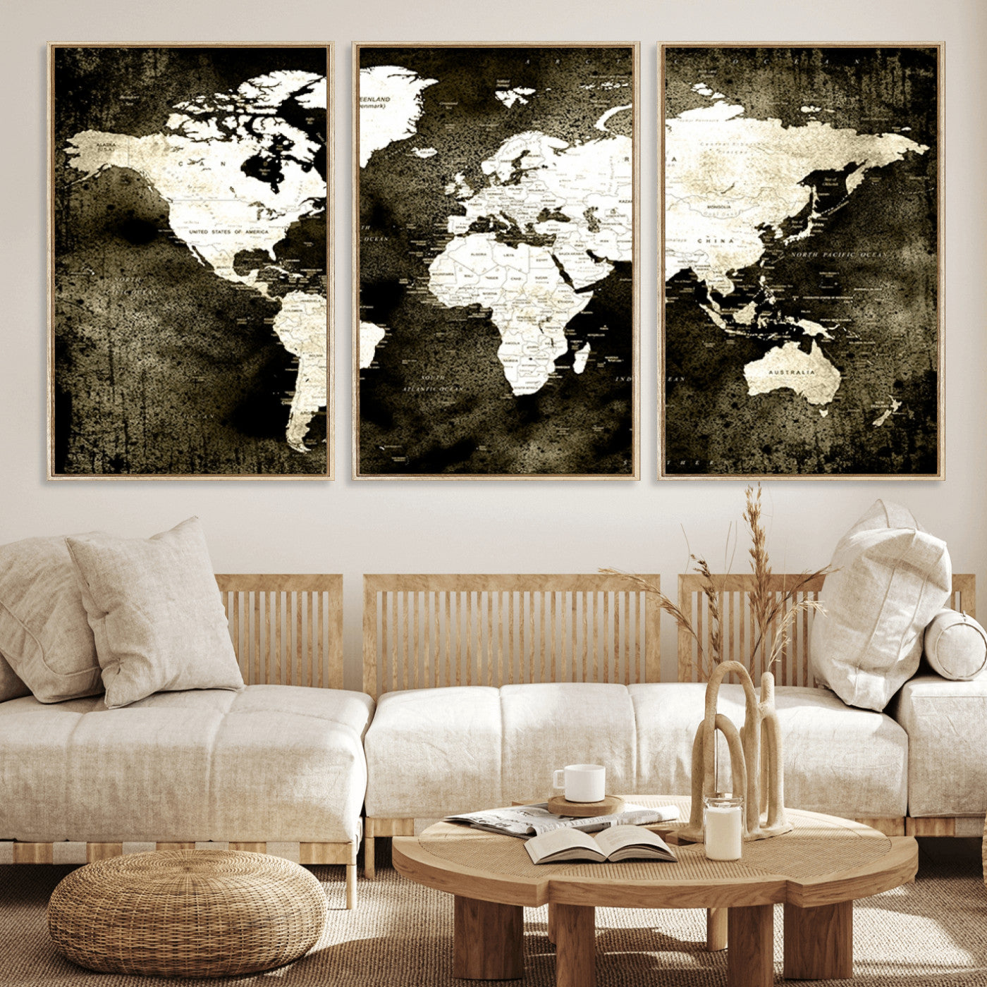 66737-MGV-CV-36X24-Push Pin World Map Canvas Print – Framed Wall Art for Couples to Track Their Travels – Anniversary Gift or Home Adventure Decor