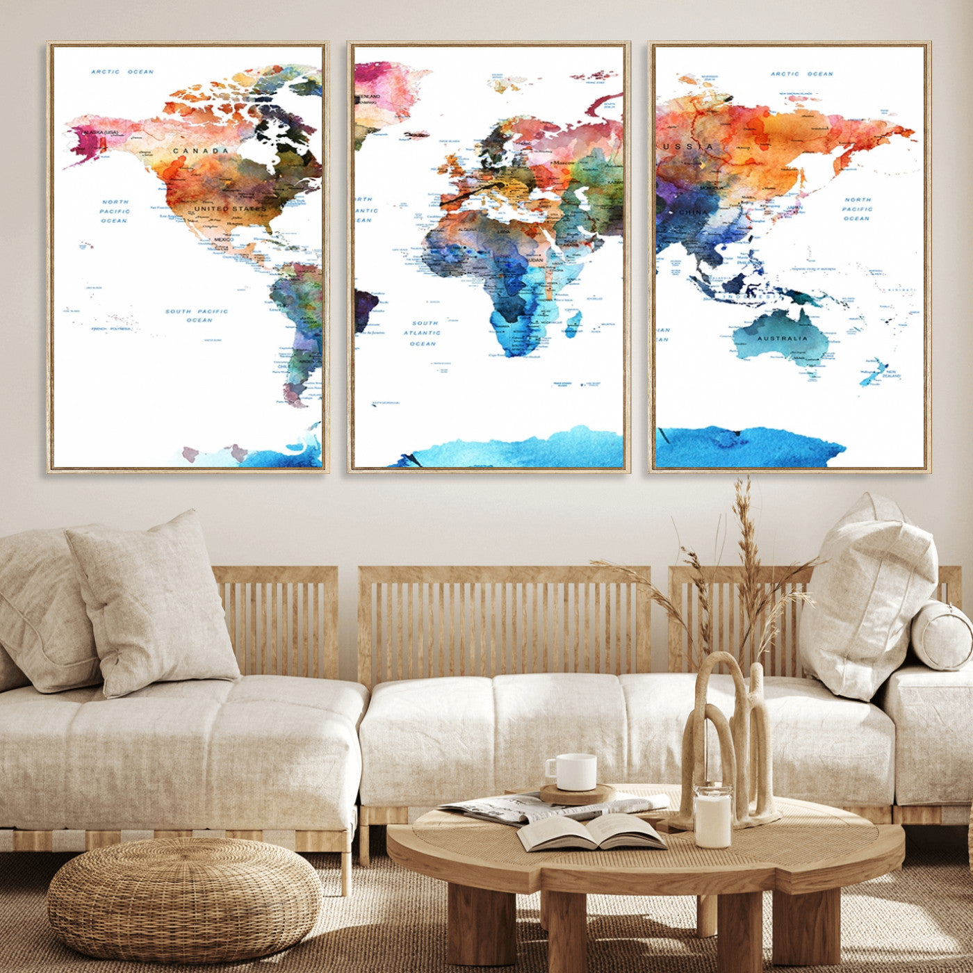 Push Pin World Map Canvas Print – Framed Wall Art for Couples to Track Their Travels – Anniversary Gift or Home Adventure Decor