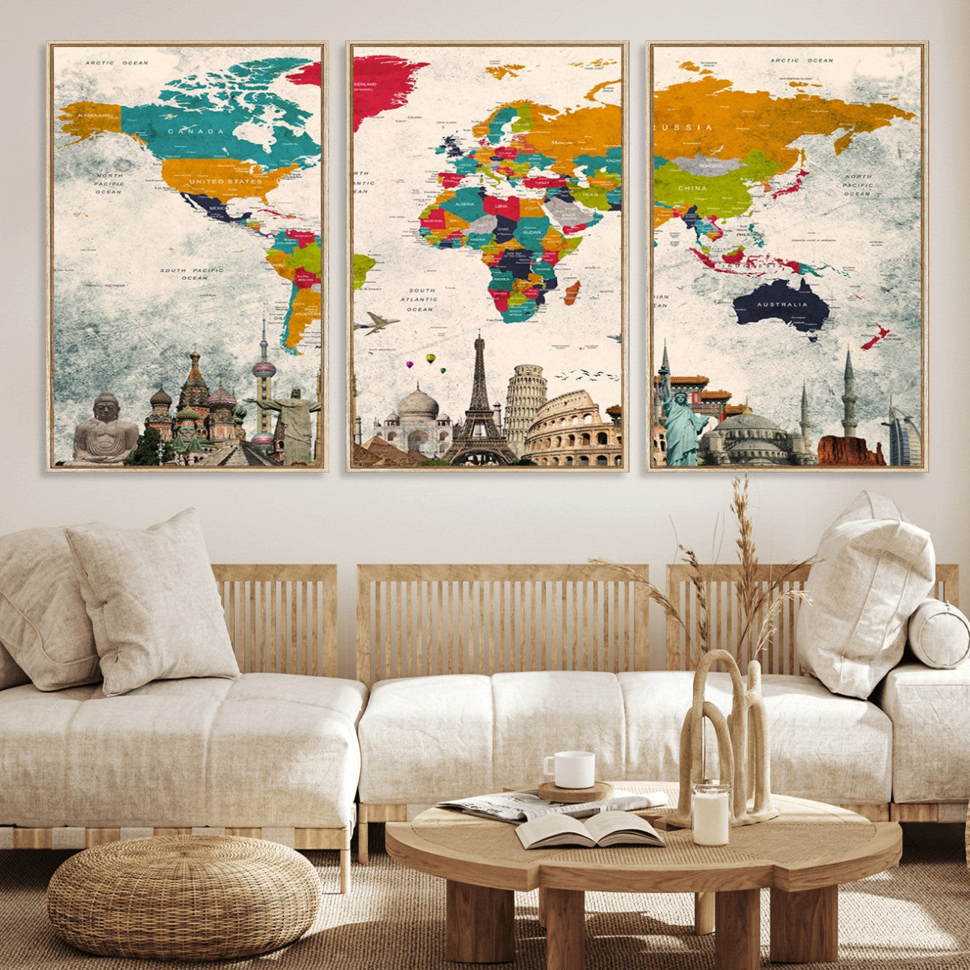 Push Pin World Map Canvas Print – Framed Wall Art for Couples to Track Their Travels – Anniversary Gift or Home Adventure Decor