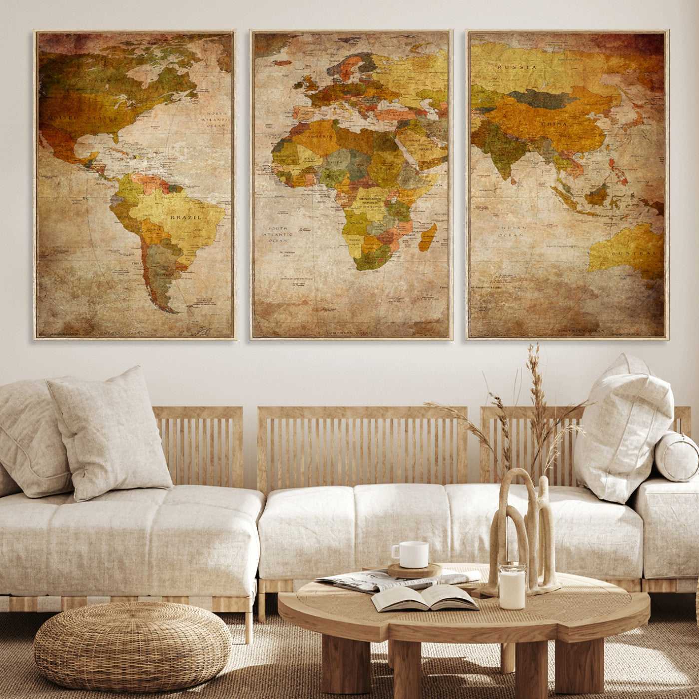 Push Pin World Map Canvas Print – Framed Wall Art for Couples to Track Their Travels – Anniversary Gift or Home Adventure Decor