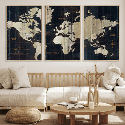 Push Pin World Map Canvas Print – Framed Wall Art for Couples to Track Their Travels – Anniversary Gift or Home Adventure Decor