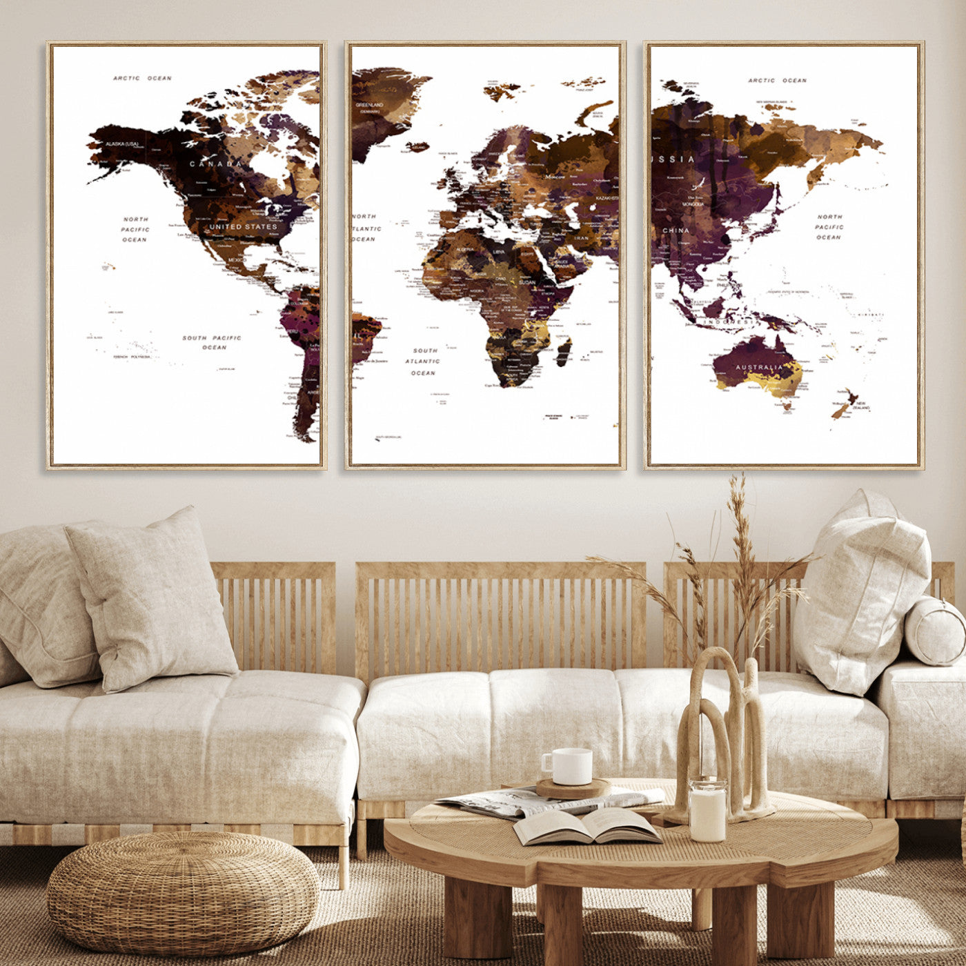 Push Pin World Map Canvas Print – Framed Wall Art for Couples to Track Their Travels – Anniversary Gift or Home Adventure Decor