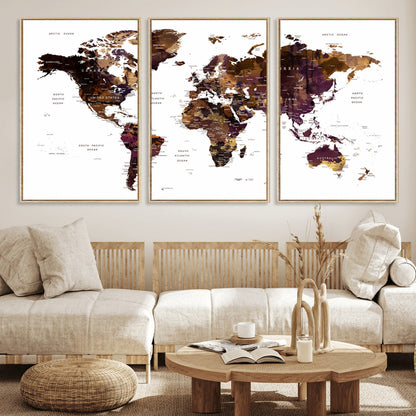 Push Pin World Map Canvas Print – Framed Wall Art for Couples to Track Their Travels – Anniversary Gift or Home Adventure Decor