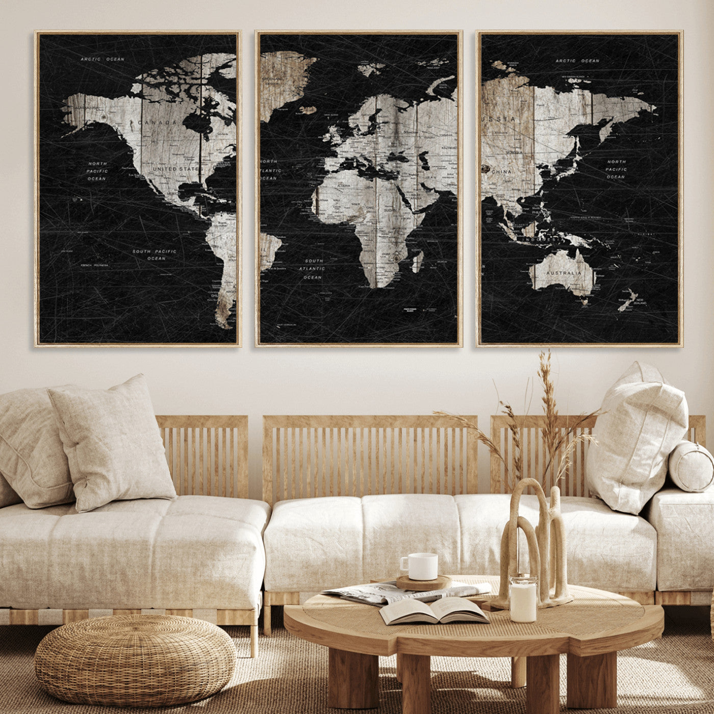 Push Pin World Map Canvas Print – Framed Wall Art for Couples to Track Their Travels – Anniversary Gift or Home Adventure Decor