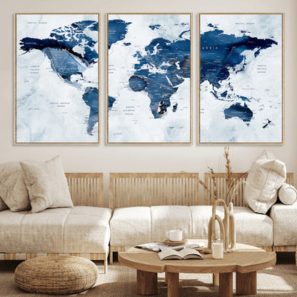 Push Pin World Map Canvas Print – Framed Wall Art for Couples to Track Their Travels – Anniversary Gift or Home Adventure Decor