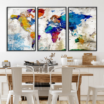 Push Pin World Map Canvas Print – Framed Wall Art for Couples to Track Their Travels – Anniversary Gift or Home Adventure Decor