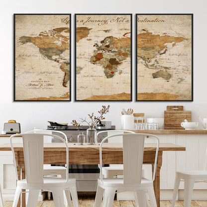 79036691-MGV-FC-60X30-3P_Black-Custom Push Pin World Map Wall Canvas Print – Personalized Travel Tracker with Pins – Framed Custom Quotie Canvas for Home Office Decor