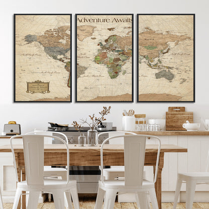 33020399-MGV-FC-60X30-3P_Black-Custom Push Pin World Map Wall Canvas Print – Personalized Travel Tracker with Pins – Framed Custom Quotie Canvas for Home Office Decor