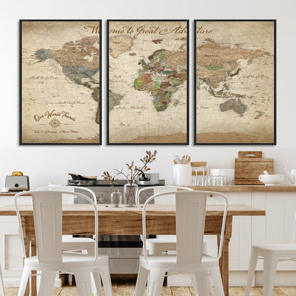 76478536-MGV-FC-60X30-3P_Black-Custom Push Pin World Map Wall Canvas Print – Personalized Travel Tracker with Pins – Framed Custom Quotie Canvas for Home Office Decor