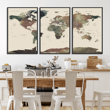Push Pin World Map Canvas Print – Framed Wall Art for Couples to Track Their Travels – Anniversary Gift or Home Adventure Decor
