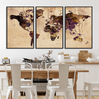 Push Pin World Map Canvas Print – Framed Wall Art for Couples to Track Their Travels – Anniversary Gift or Home Adventure Decor