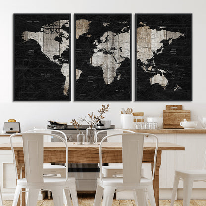 89998-MGV-FC-60X30-3P_Black-Push Pin World Map Canvas Print – Framed Wall Art for Couples to Track Their Travels – Anniversary Gift or Home Adventure Decor