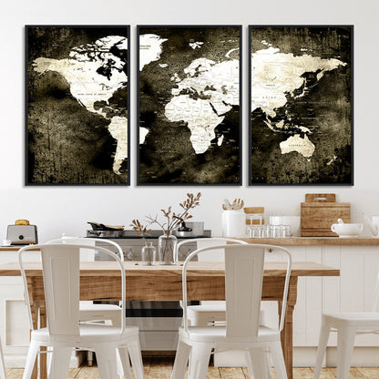 66737-MGV-FC-60X30-3P_Black-Push Pin World Map Canvas Print – Framed Wall Art for Couples to Track Their Travels – Anniversary Gift or Home Adventure Decor