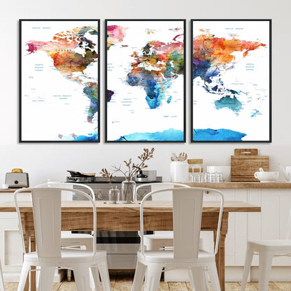 Push Pin World Map Canvas Print – Framed Wall Art for Couples to Track Their Travels – Anniversary Gift or Home Adventure Decor