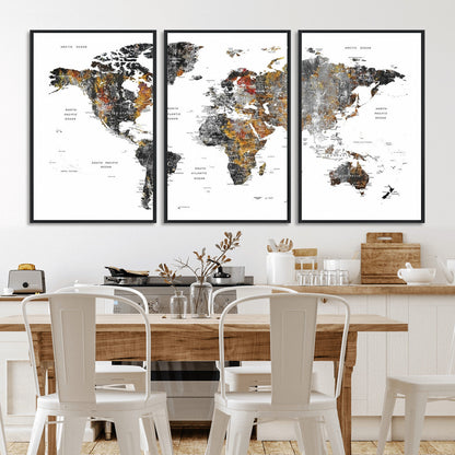 Push Pin World Map Canvas Print – Framed Wall Art for Couples to Track Their Travels – Anniversary Gift or Home Adventure Decor