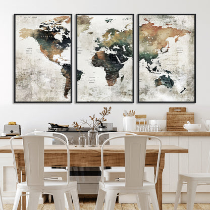 Push Pin World Map Canvas Print – Framed Wall Art for Couples to Track Their Travels – Anniversary Gift or Home Adventure Decor