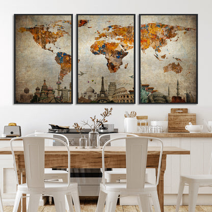 Push Pin World Map Canvas Print – Framed Wall Art for Couples to Track Their Travels – Anniversary Gift or Home Adventure Decor