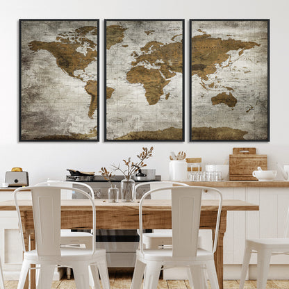 Push Pin World Map Canvas Print – Framed Wall Art for Couples to Track Their Travels – Anniversary Gift or Home Adventure Decor