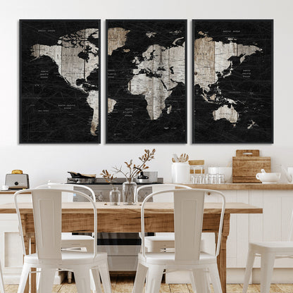 Push Pin World Map Canvas Print – Framed Wall Art for Couples to Track Their Travels – Anniversary Gift or Home Adventure Decor