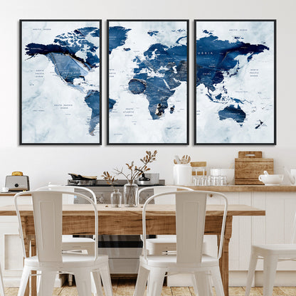 Push Pin World Map Canvas Print – Framed Wall Art for Couples to Track Their Travels – Anniversary Gift or Home Adventure Decor