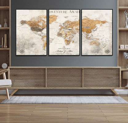 99422096-MGV-CV-30X20-Custom Push Pin World Map Wall Canvas Print – Personalized Travel Tracker with Pins – Framed Custom Quotie Canvas for Home Office Decor