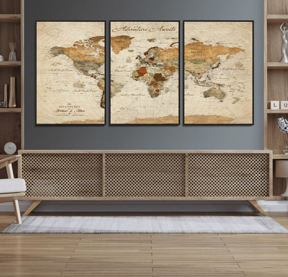 64295326-MGV-CV-30X20-Custom Push Pin World Map Wall Canvas Print – Personalized Travel Tracker with Pins – Framed Custom Quotie Canvas for Home Office Decor