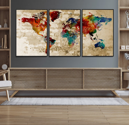 Push Pin World Map Canvas Print – Framed Wall Art for Couples to Track Their Travels – Anniversary Gift or Home Adventure Decor