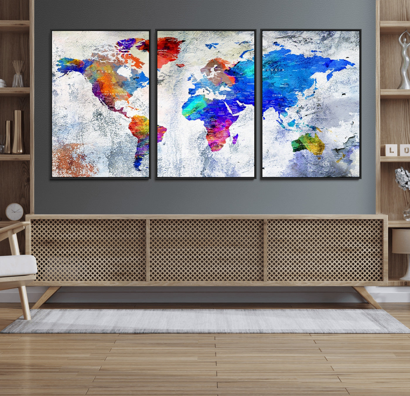Push Pin World Map Canvas Print – Framed Wall Art for Couples to Track Their Travels – Anniversary Gift or Home Adventure Decor