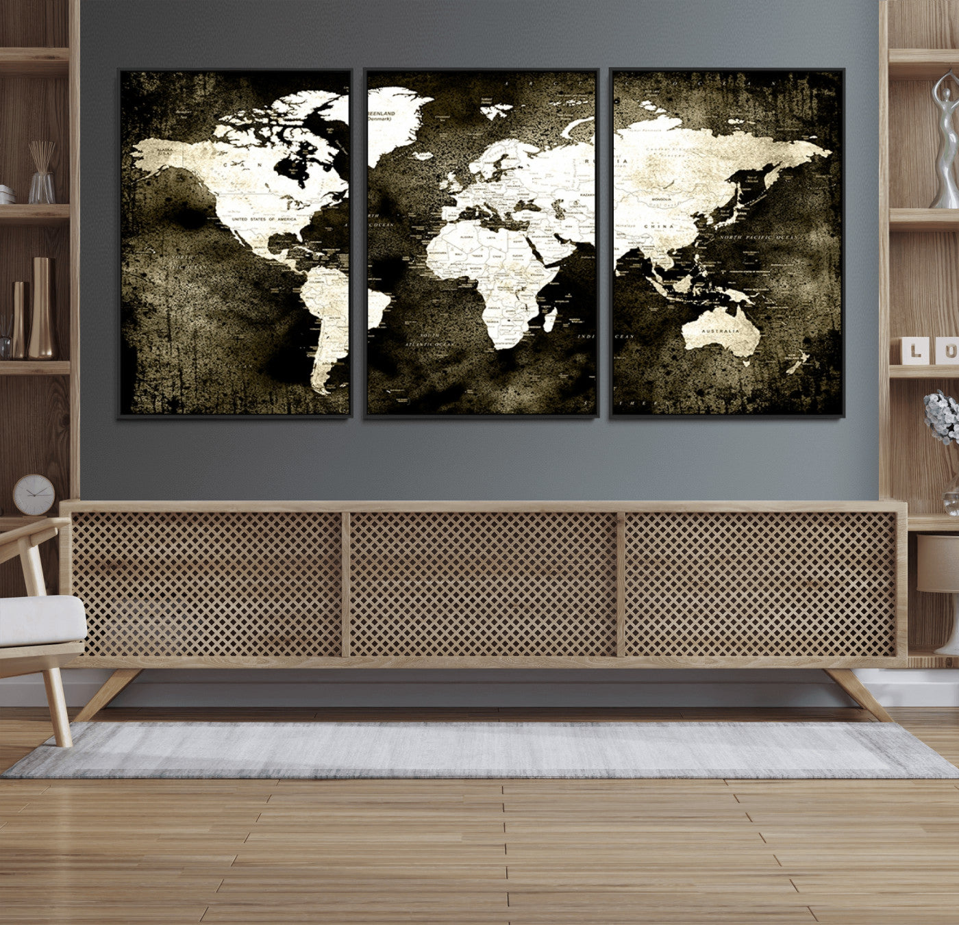 66737-MGV-CV-36X24-Push Pin World Map Canvas Print – Framed Wall Art for Couples to Track Their Travels – Anniversary Gift or Home Adventure Decor