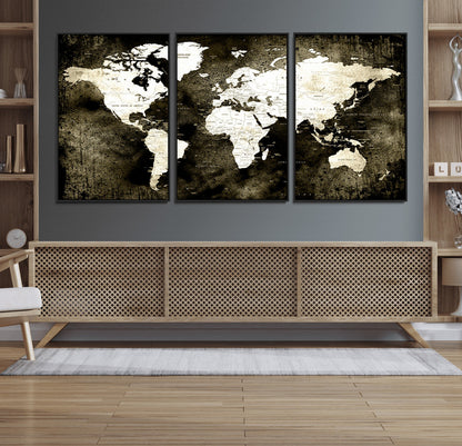 66737-MGV-CV-36X24-Push Pin World Map Canvas Print – Framed Wall Art for Couples to Track Their Travels – Anniversary Gift or Home Adventure Decor
