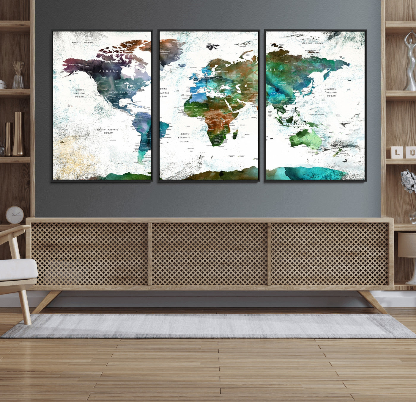 Push Pin World Map Canvas Print – Framed Wall Art for Couples to Track Their Travels – Anniversary Gift or Home Adventure Decor