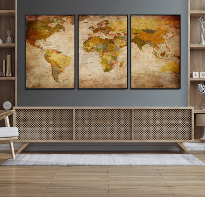 Push Pin World Map Canvas Print – Framed Wall Art for Couples to Track Their Travels – Anniversary Gift or Home Adventure Decor