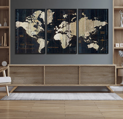 Push Pin World Map Canvas Print – Framed Wall Art for Couples to Track Their Travels – Anniversary Gift or Home Adventure Decor