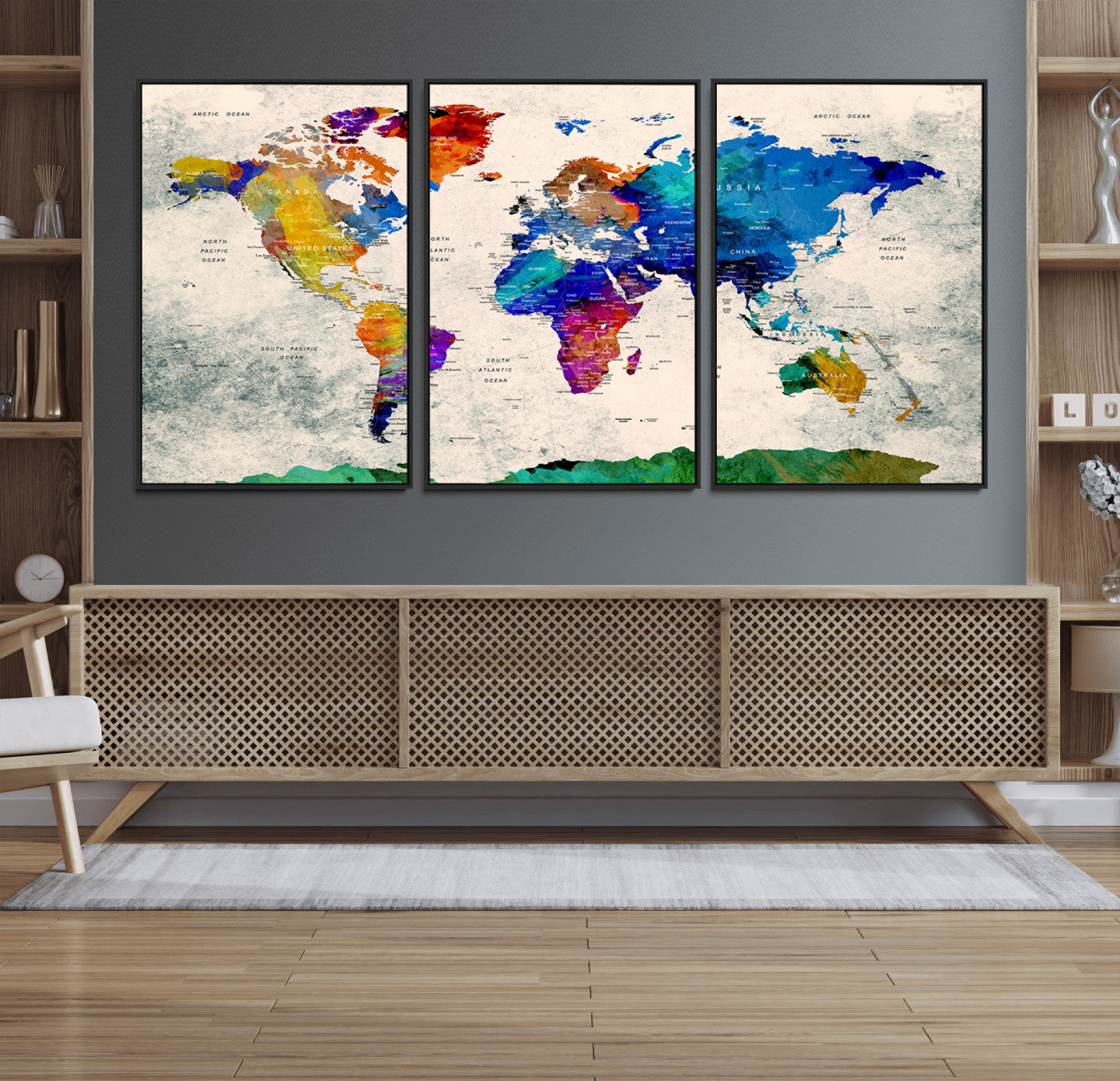 Push Pin World Map Canvas Print – Framed Wall Art for Couples to Track Their Travels – Anniversary Gift or Home Adventure Decor