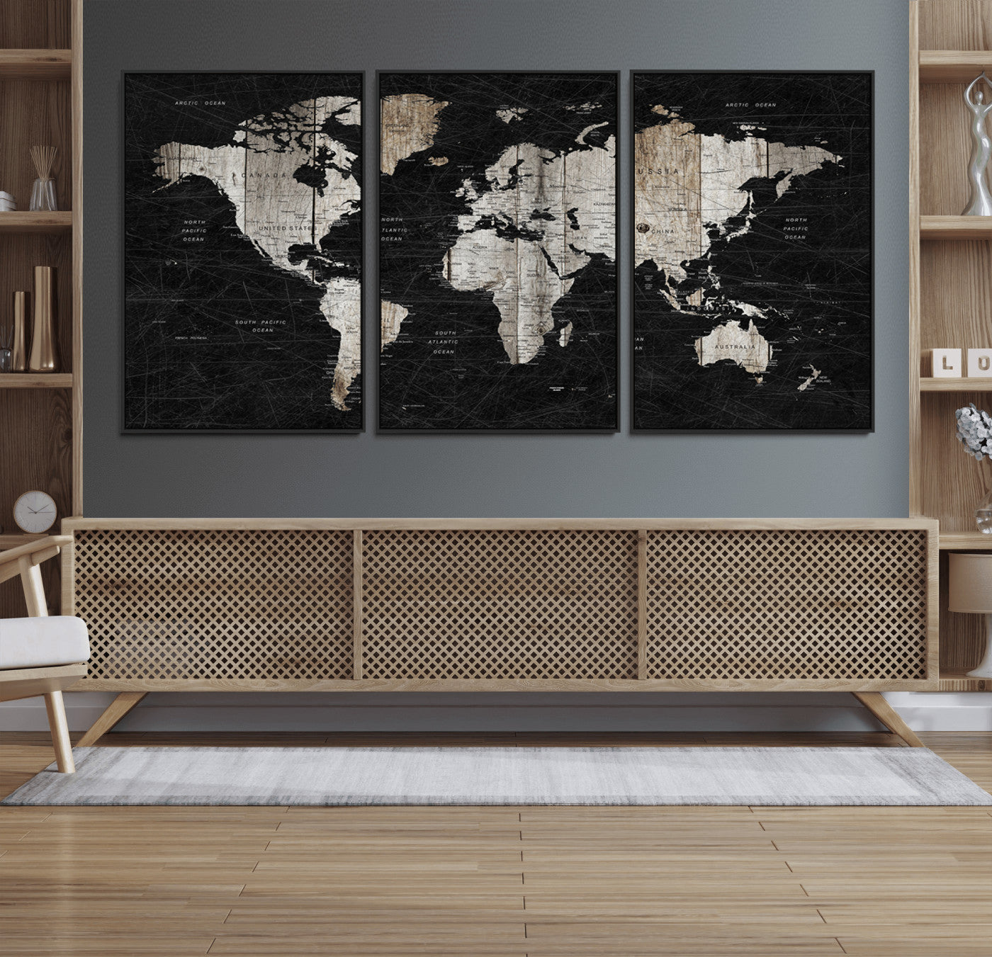 Push Pin World Map Canvas Print – Framed Wall Art for Couples to Track Their Travels – Anniversary Gift or Home Adventure Decor