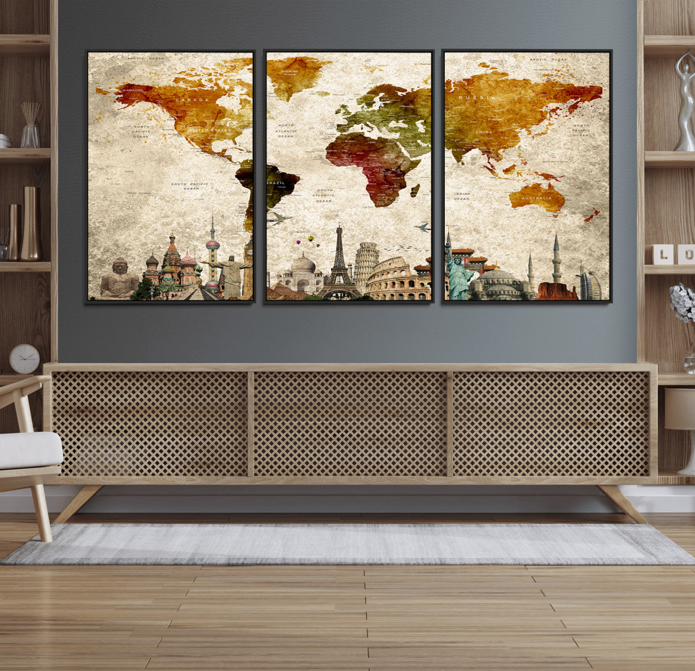 Push Pin World Map Canvas Print – Framed Wall Art for Couples to Track Their Travels – Anniversary Gift or Home Adventure Decor