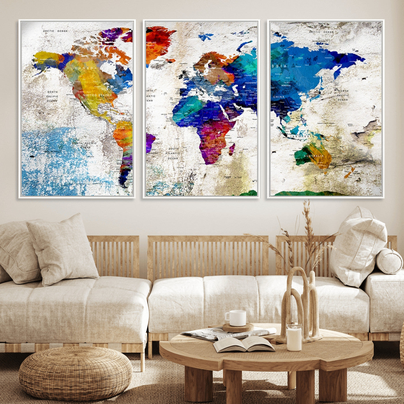 Push Pin World Map Canvas Print – Framed Wall Art for Couples to Track Their Travels – Anniversary Gift or Home Adventure Decor