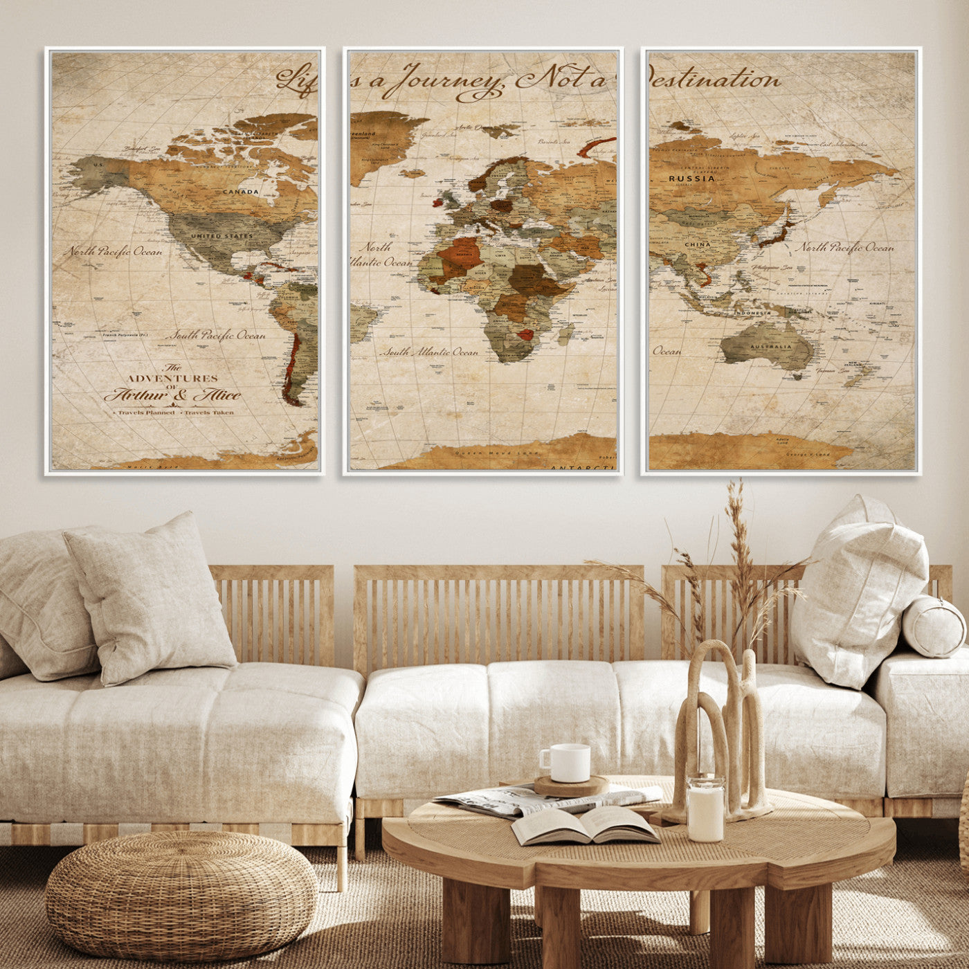 79036691-MGV-CV-30X20-Custom Push Pin World Map Wall Canvas Print – Personalized Travel Tracker with Pins – Framed Custom Quotie Canvas for Home Office Decor