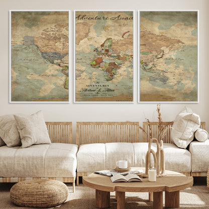 60798273-MGV-CV-30X20-Custom Push Pin World Map Wall Canvas Print – Personalized Travel Tracker with Pins – Framed Custom Quotie Canvas for Home Office Decor