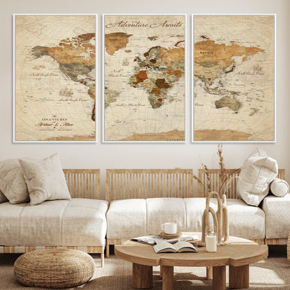 64295326-MGV-CV-30X20-Custom Push Pin World Map Wall Canvas Print – Personalized Travel Tracker with Pins – Framed Custom Quotie Canvas for Home Office Decor