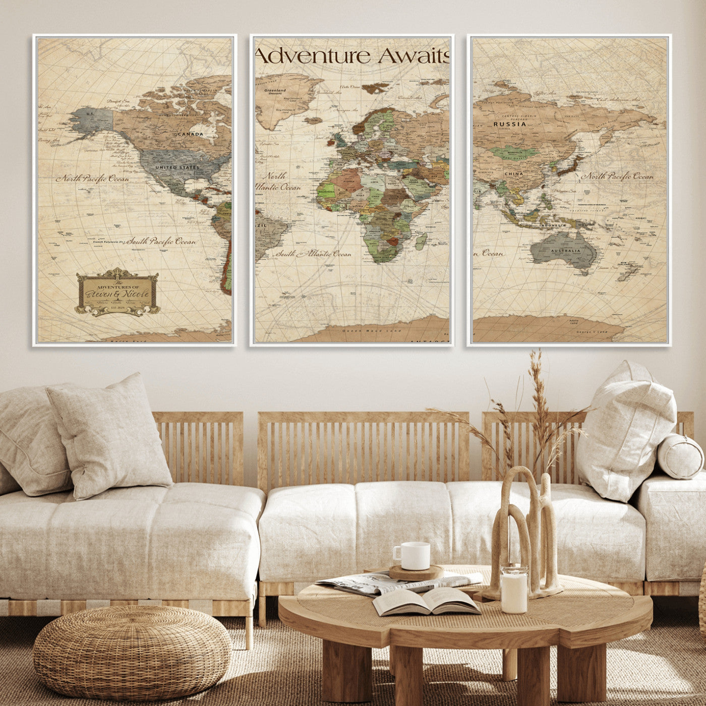 33020399-MGV-CV-30X20-Custom Push Pin World Map Wall Canvas Print – Personalized Travel Tracker with Pins – Framed Custom Quotie Canvas for Home Office Decor