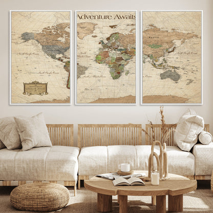 33020399-MGV-CV-30X20-Custom Push Pin World Map Wall Canvas Print – Personalized Travel Tracker with Pins – Framed Custom Quotie Canvas for Home Office Decor