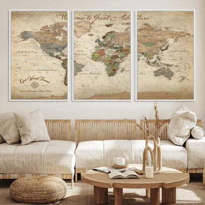 76478536-MGV-CV-30X20-Custom Push Pin World Map Wall Canvas Print – Personalized Travel Tracker with Pins – Framed Custom Quotie Canvas for Home Office Decor